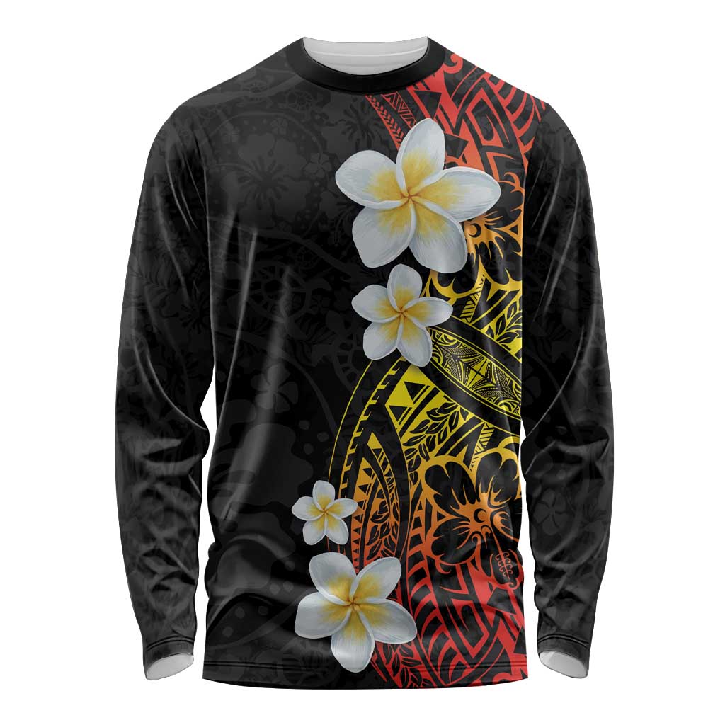 Plumeria Long Sleeve Shirt Polynesian Tribal Frangipani Sunset LT03 Unisex Black - Polynesian Pride