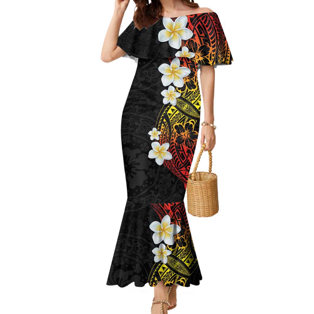 Plumeria Mermaid Dress Polynesian Tribal Frangipani Sunset LT03 Women Black - Polynesian Pride