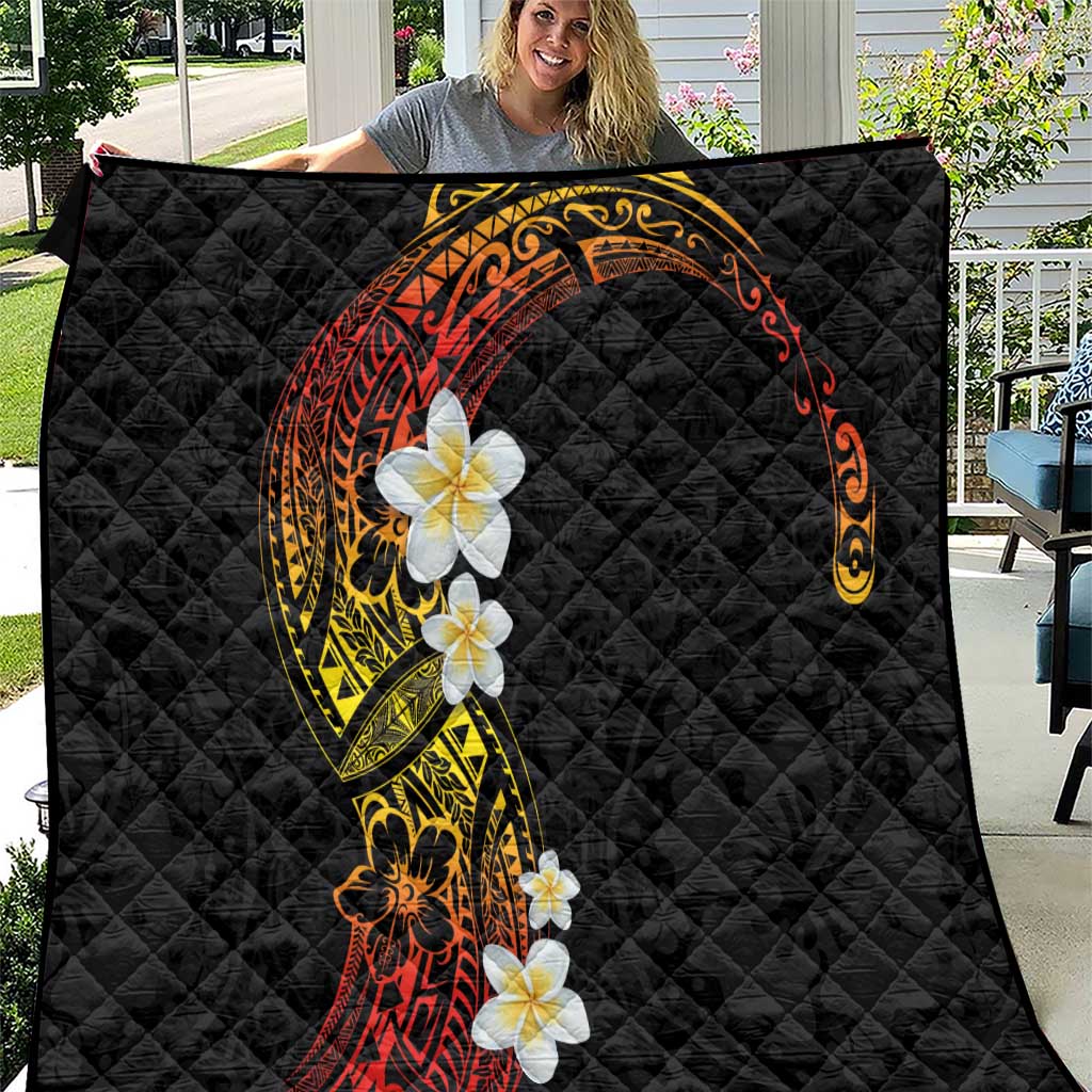 Plumeria Quilt Polynesian Tribal Frangipani Sunset LT03 Black - Polynesian Pride