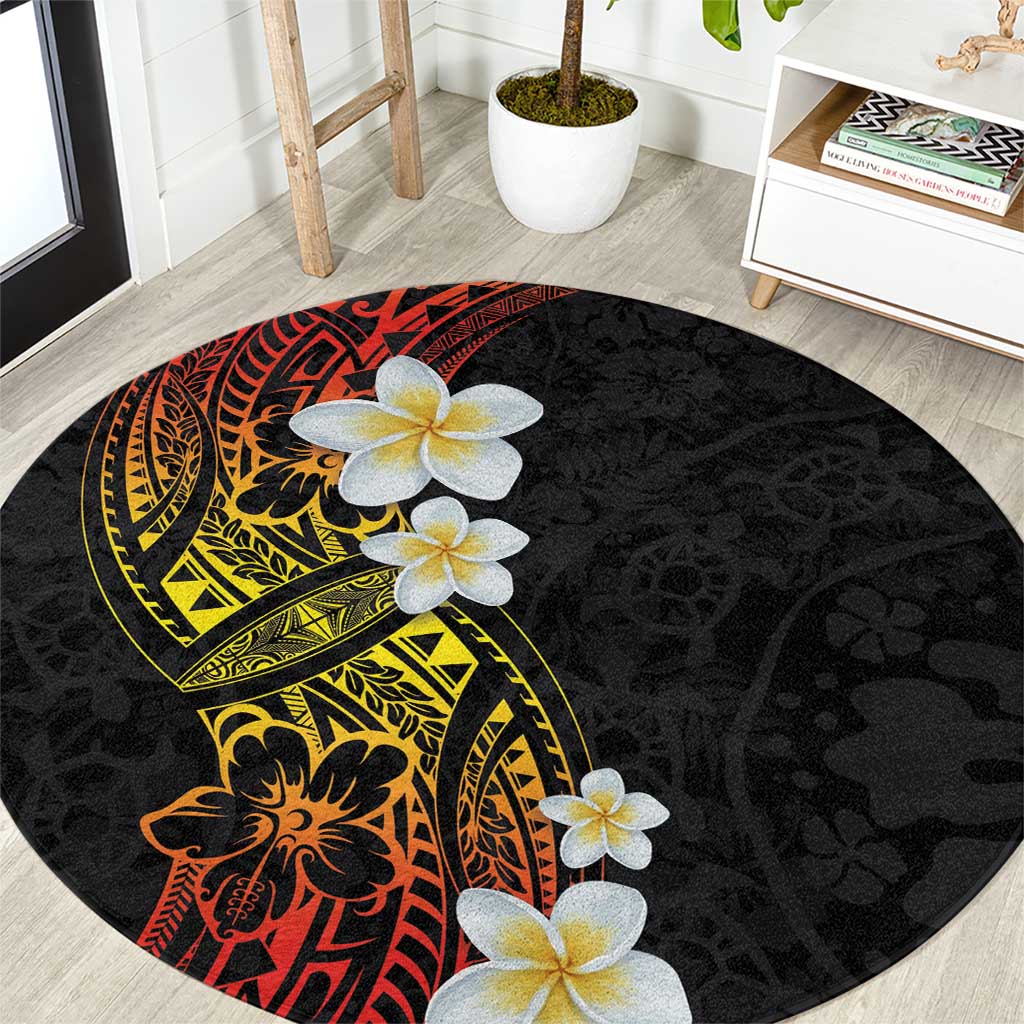 Plumeria Round Carpet Polynesian Tribal Frangipani Sunset LT03 Black - Polynesian Pride