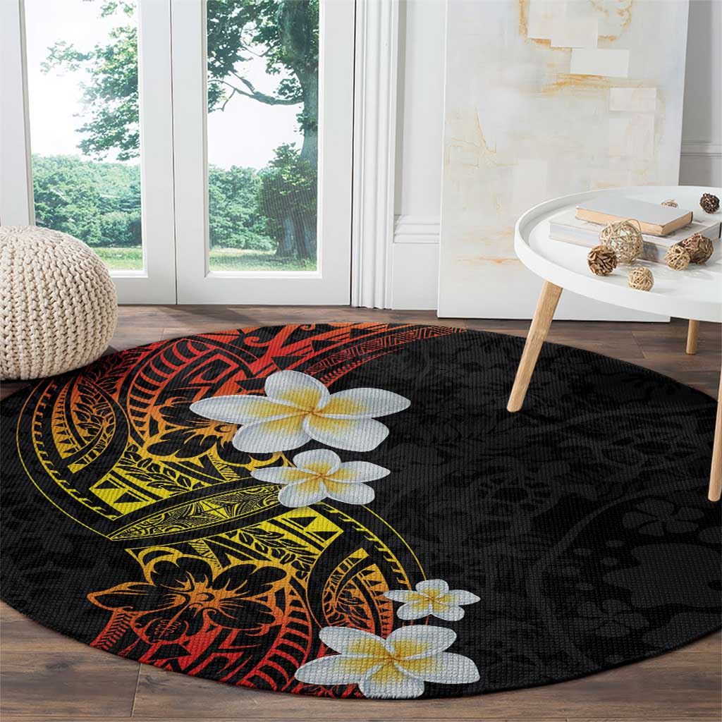Plumeria Round Carpet Polynesian Tribal Frangipani Sunset