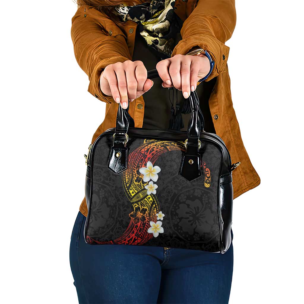 Plumeria Shoulder Handbag Polynesian Tribal Frangipani Sunset LT03 One Size Black - Polynesian Pride