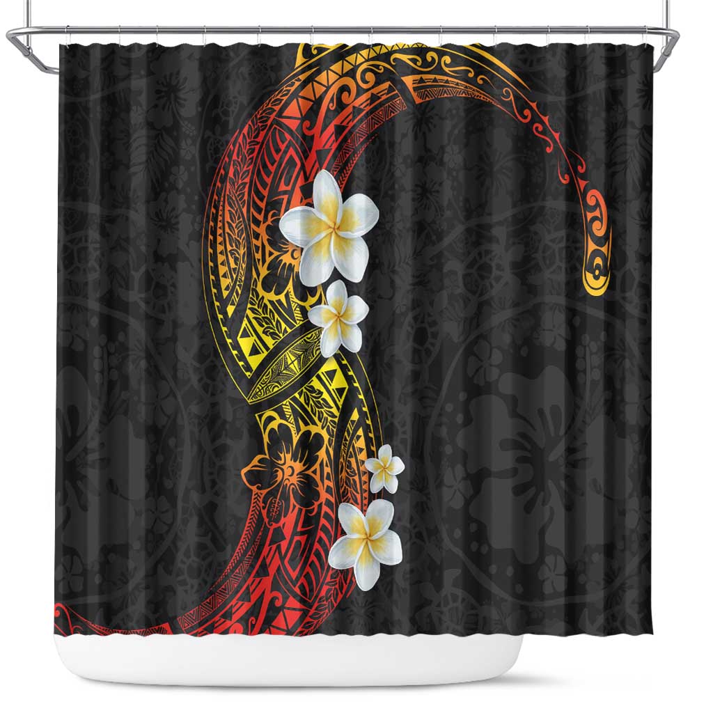 Plumeria Shower Curtain Polynesian Tribal Frangipani Sunset LT03 Black - Polynesian Pride