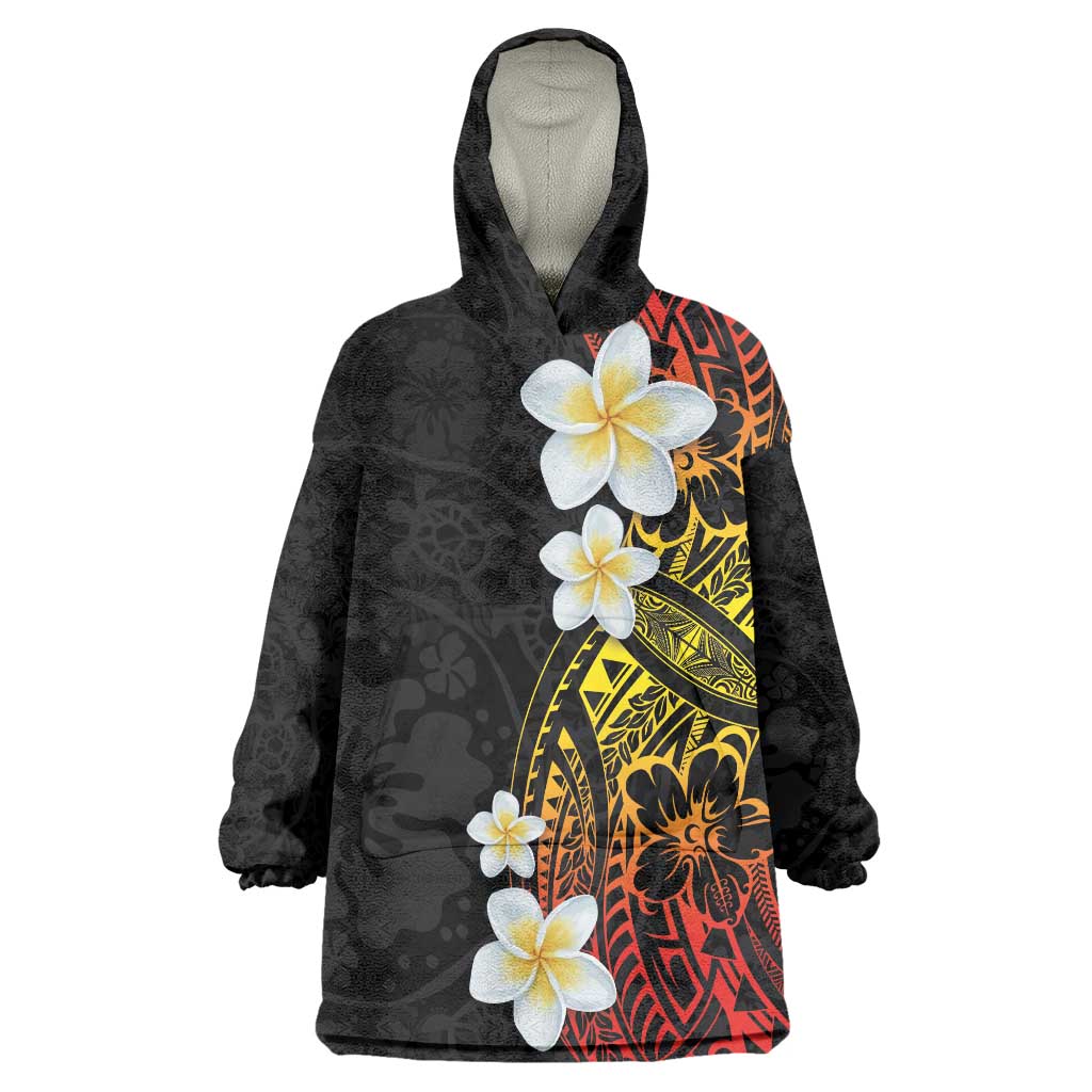 Plumeria Wearable Blanket Hoodie Polynesian Tribal Frangipani Sunset LT03 One Size Black - Polynesian Pride