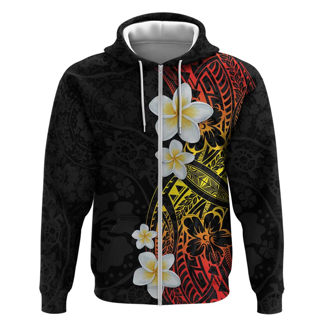 Plumeria Zip Hoodie Polynesian Tribal Frangipani Sunset LT03 Zip Hoodie Black - Polynesian Pride