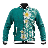 Plumeria Baseball Jacket Polynesian Tribal Frangipani Teal LT03 Unisex Teal - Polynesian Pride