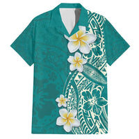 Plumeria Family Matching Long Sleeve Bodycon Dress and Hawaiian Shirt Polynesian Tribal Frangipani Teal