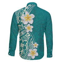 Plumeria Family Matching Long Sleeve Bodycon Dress and Hawaiian Shirt Polynesian Tribal Frangipani Teal