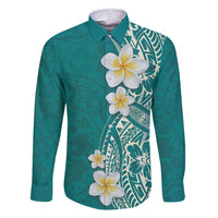 Plumeria Family Matching Mermaid Dress and Hawaiian Shirt Polynesian Tribal Frangipani Teal LT03 Dad's Shirt - Long Sleeve Teal - Polynesian Pride