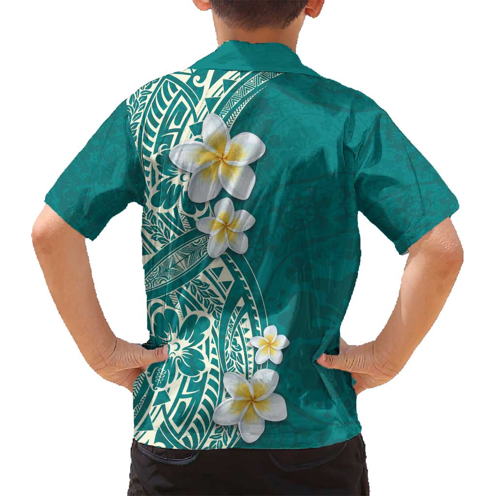 Plumeria Family Matching Tank Maxi Dress and Hawaiian Shirt Polynesian Tribal Frangipani Teal LT03 - Polynesian Pride