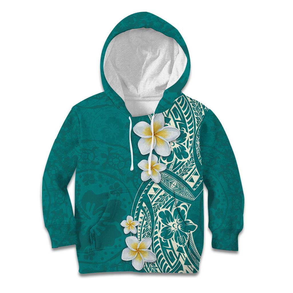 Plumeria Kid Hoodie Polynesian Tribal Frangipani Teal