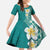 Plumeria Kid Short Sleeve Dress Polynesian Tribal Frangipani Teal