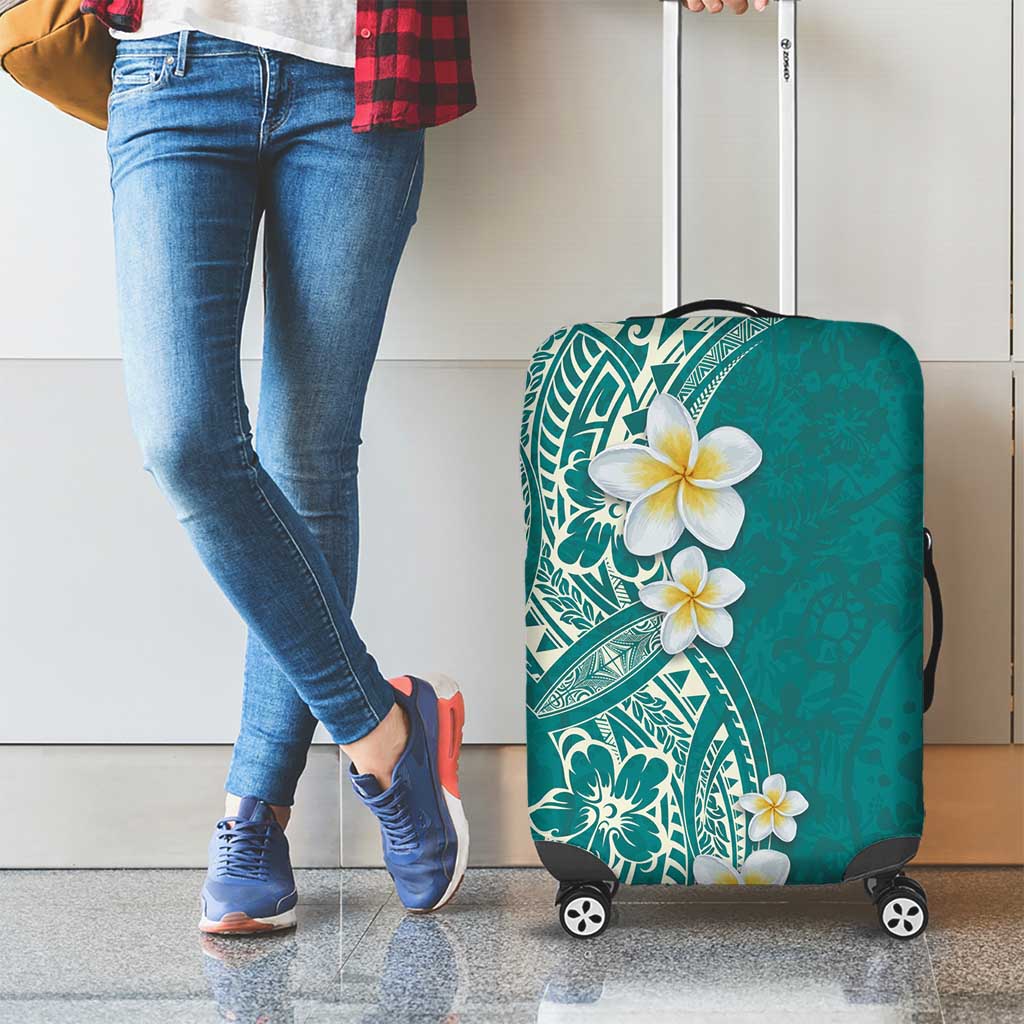 Plumeria Luggage Cover Polynesian Tribal Frangipani Teal LT03 - Polynesian Pride