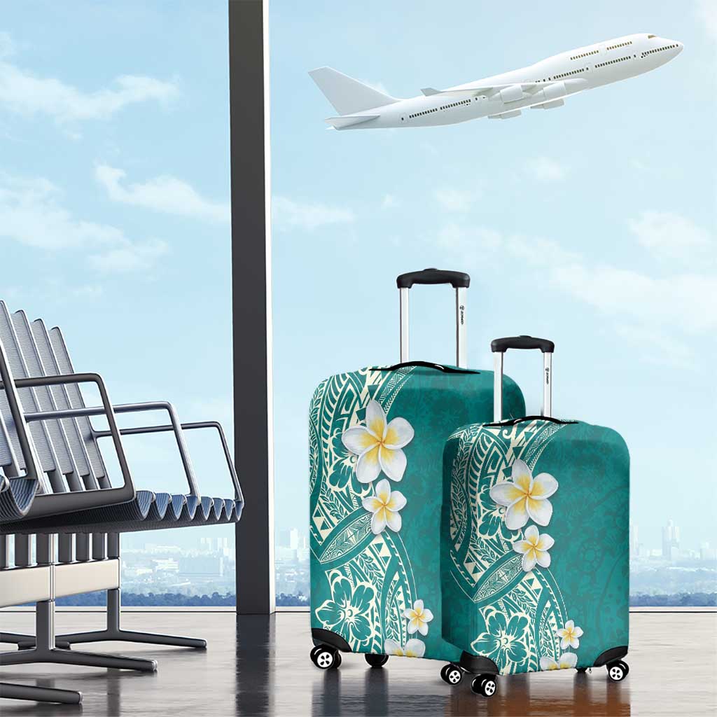 Plumeria Luggage Cover Polynesian Tribal Frangipani Teal LT03 - Polynesian Pride