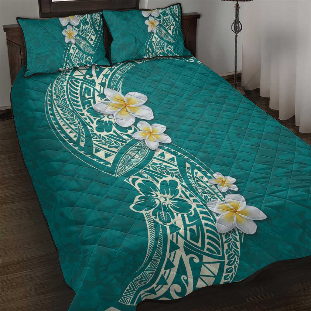 Plumeria Quilt Bed Set Polynesian Tribal Frangipani Teal LT03 Teal - Polynesian Pride