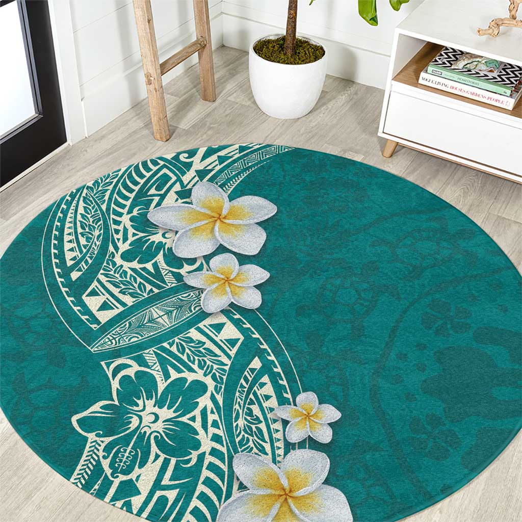 Plumeria Round Carpet Polynesian Tribal Frangipani Teal LT03 Teal - Polynesian Pride