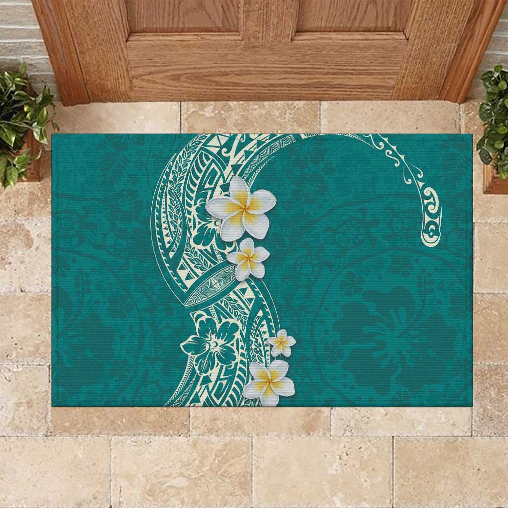 Plumeria Rubber Doormat Polynesian Tribal Frangipani Teal LT03 Teal - Polynesian Pride