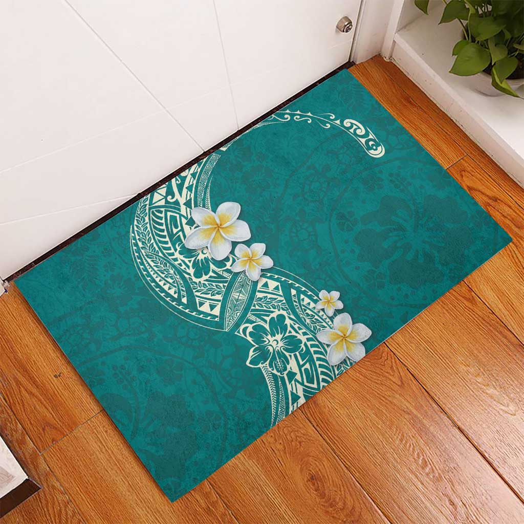 Plumeria Rubber Doormat Polynesian Tribal Frangipani Teal LT03 - Polynesian Pride