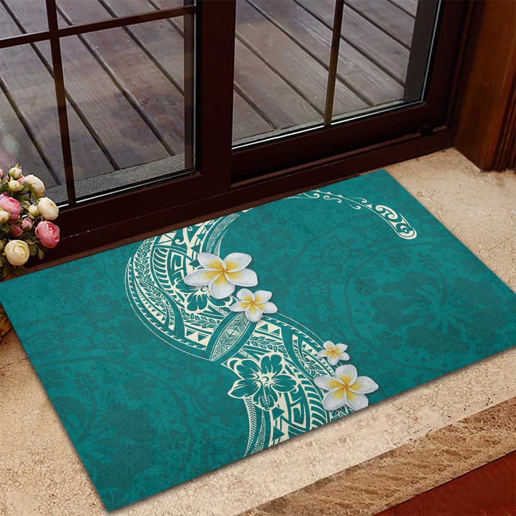 Plumeria Rubber Doormat Polynesian Tribal Frangipani Teal LT03 - Polynesian Pride