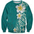 Plumeria Sweatshirt Polynesian Tribal Frangipani Teal