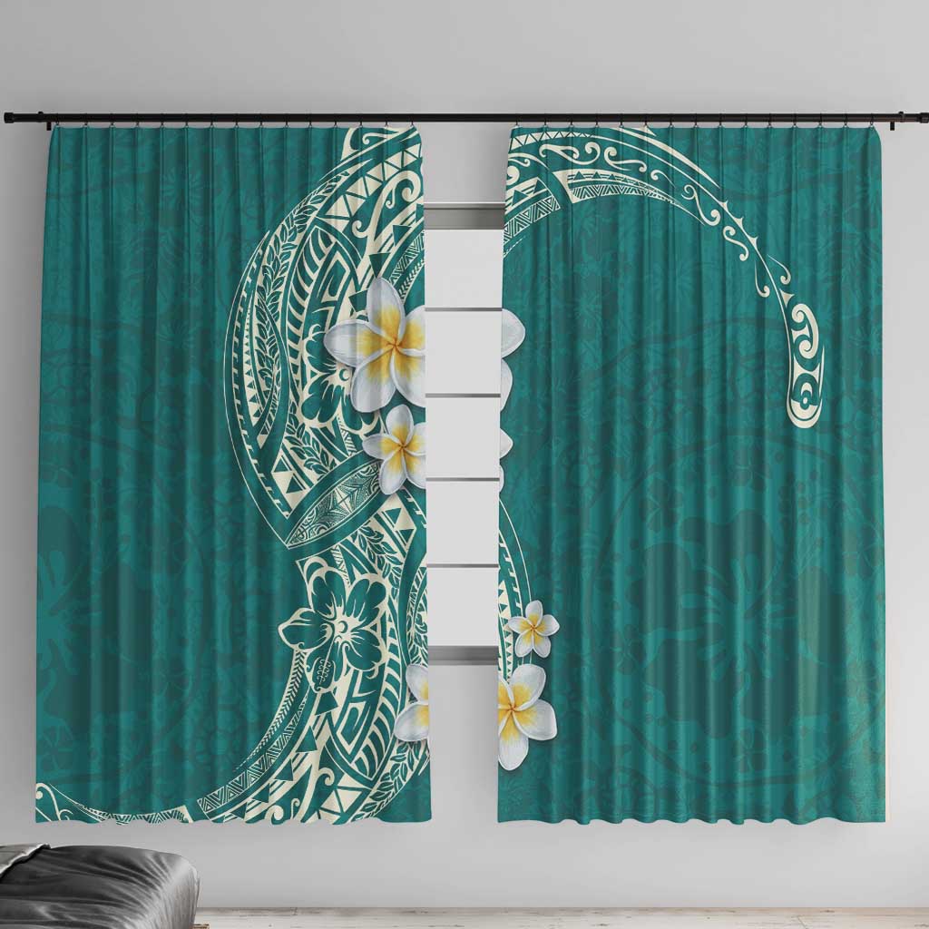 Plumeria Window Curtain Polynesian Tribal Frangipani Teal LT03 With Hooks Teal - Polynesian Pride