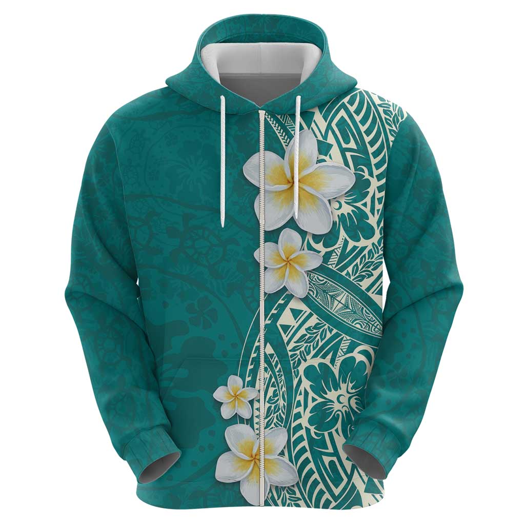 Plumeria Zip Hoodie Polynesian Tribal Frangipani Teal LT03 - Polynesian Pride