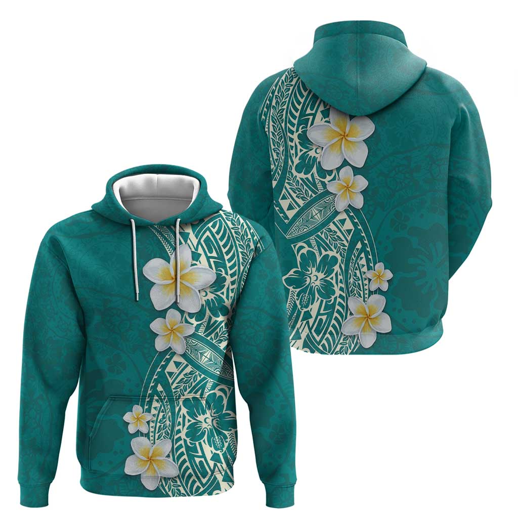 Plumeria Zip Hoodie Polynesian Tribal Frangipani Teal LT03 - Polynesian Pride