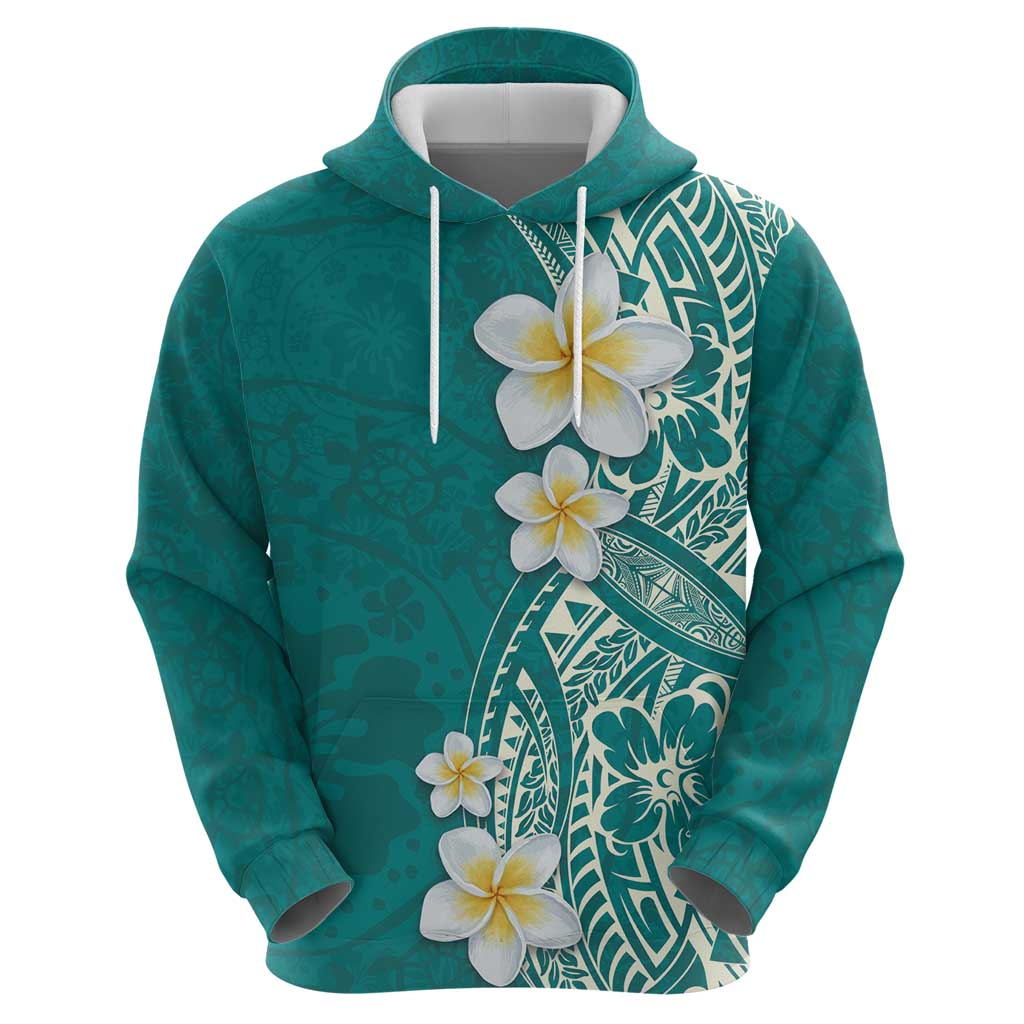 Plumeria Zip Hoodie Polynesian Tribal Frangipani Teal LT03 - Polynesian Pride