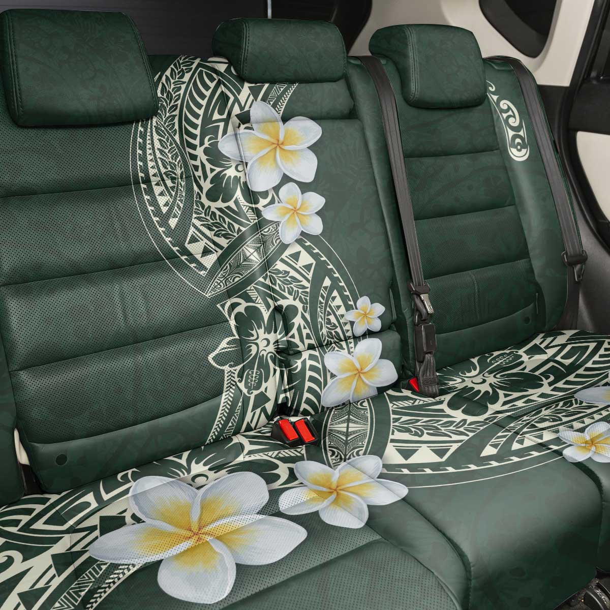 Plumeria Back Car Seat Cover Polynesian Tribal Frangipani Green LT03 - Polynesian Pride