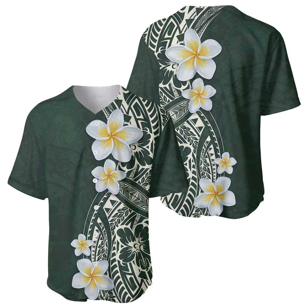 Plumeria Baseball Jersey Polynesian Tribal Frangipani Green LT03 - Polynesian Pride