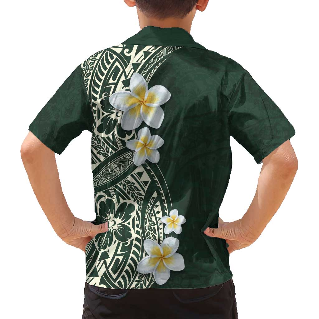 Plumeria Family Matching Long Sleeve Bodycon Dress and Hawaiian Shirt Polynesian Tribal Frangipani Green