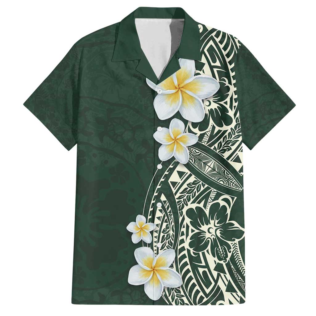 Plumeria Family Matching Long Sleeve Bodycon Dress and Hawaiian Shirt Polynesian Tribal Frangipani Green