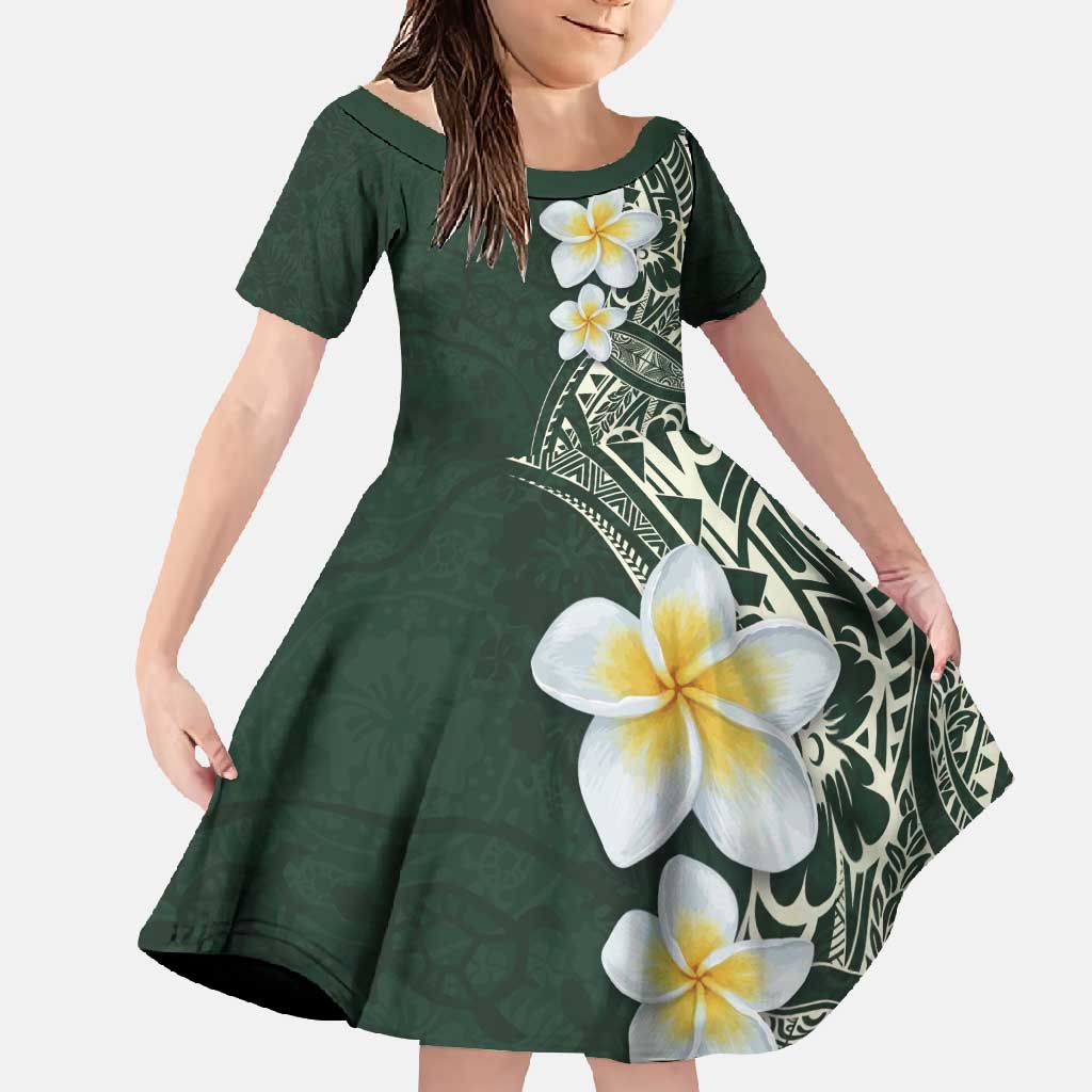 Plumeria Family Matching Mermaid Dress and Hawaiian Shirt Polynesian Tribal Frangipani Green LT03 Daughter's Dress Green - Polynesian Pride