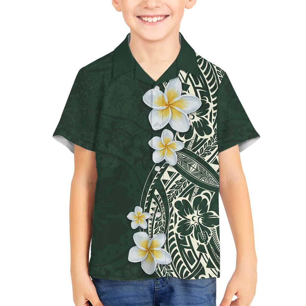 Plumeria Family Matching Tank Maxi Dress and Hawaiian Shirt Polynesian Tribal Frangipani Green LT03 Son's Shirt Green - Polynesian Pride