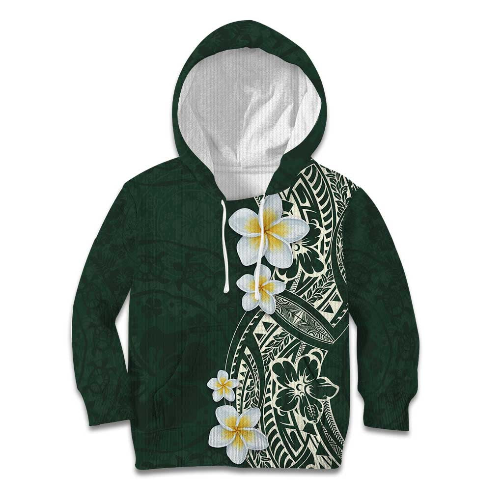 Plumeria Kid Hoodie Polynesian Tribal Frangipani Green LT03 Hoodie Green - Polynesian Pride