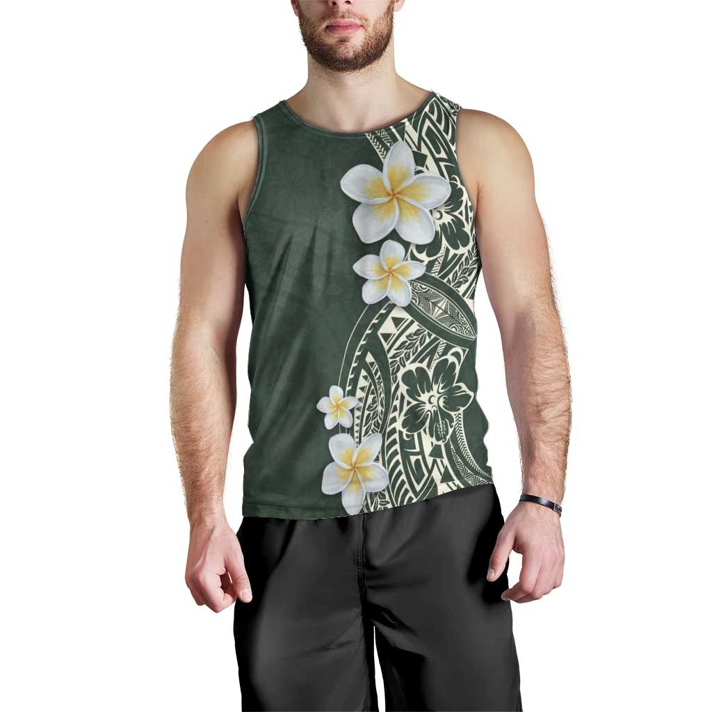 Plumeria Men Tank Top Polynesian Tribal Frangipani Green