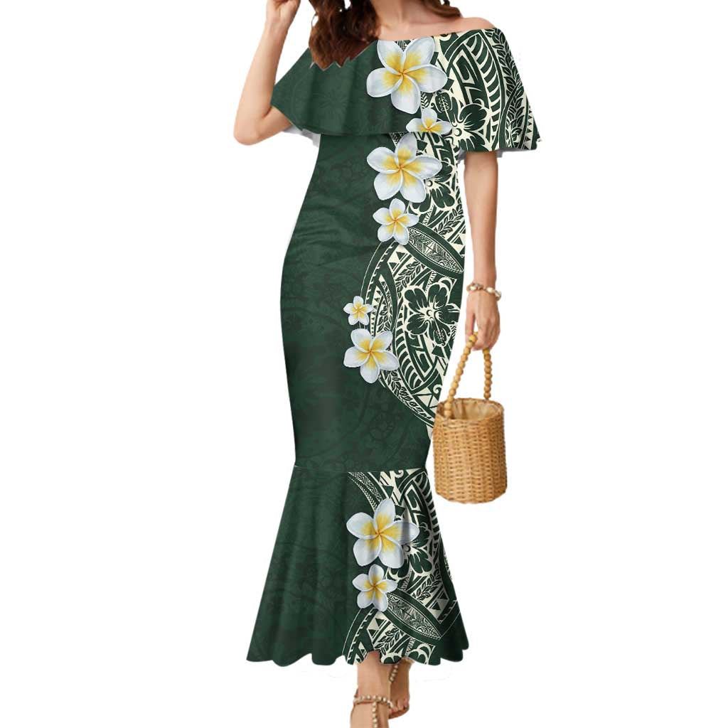 Plumeria Mermaid Dress Polynesian Tribal Frangipani Green LT03 Women Green - Polynesian Pride
