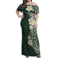 Plumeria Off Shoulder Maxi Dress Polynesian Tribal Frangipani Green LT03 Women Green - Polynesian Pride