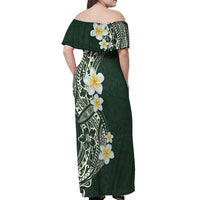 Plumeria Off Shoulder Maxi Dress Polynesian Tribal Frangipani Green LT03 - Polynesian Pride