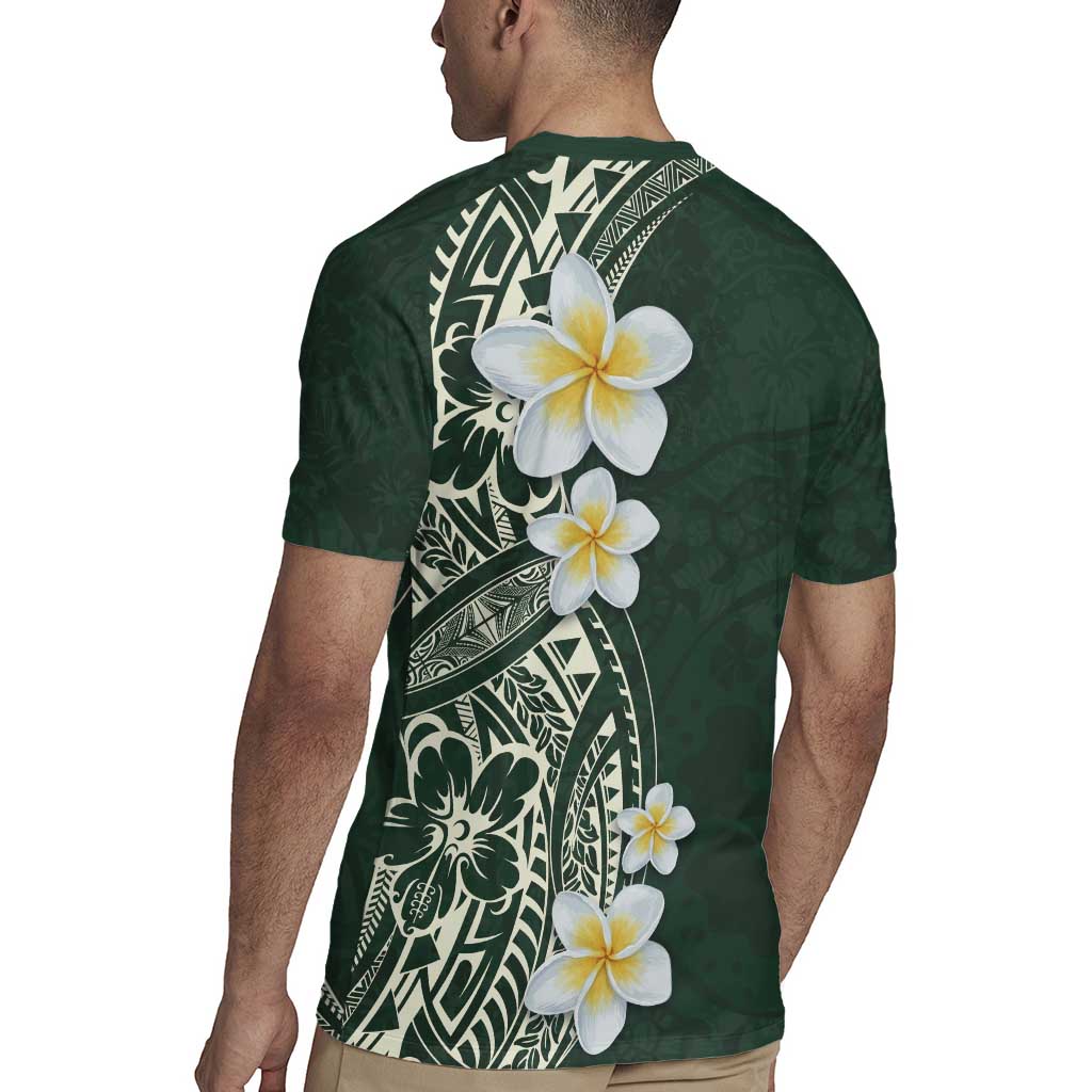 Plumeria Rugby Jersey Polynesian Tribal Frangipani Green