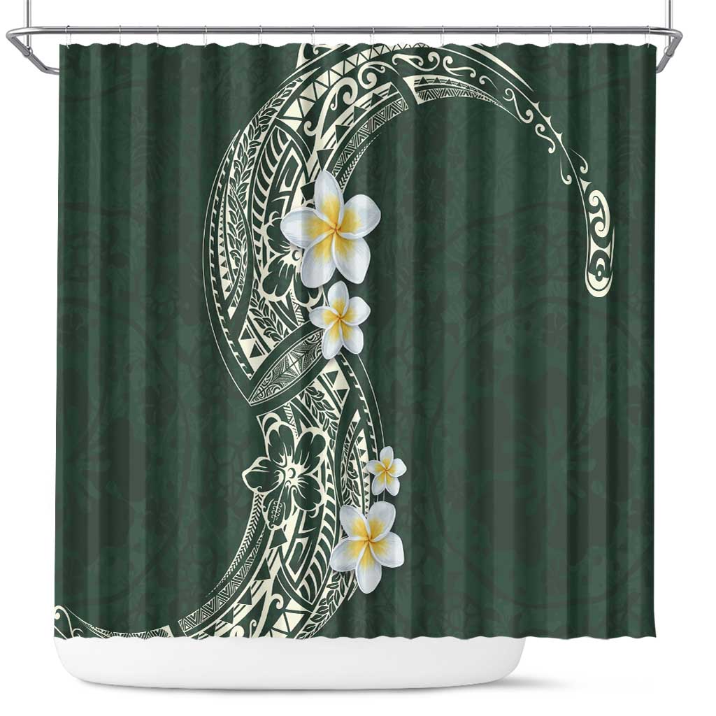 Plumeria Shower Curtain Polynesian Tribal Frangipani Green LT03 Green - Polynesian Pride