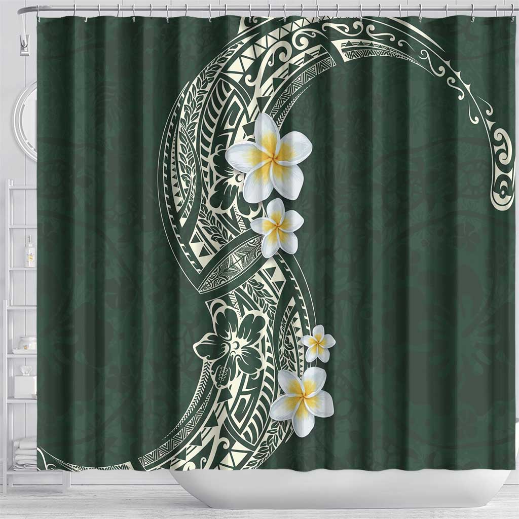 Plumeria Shower Curtain Polynesian Tribal Frangipani Green