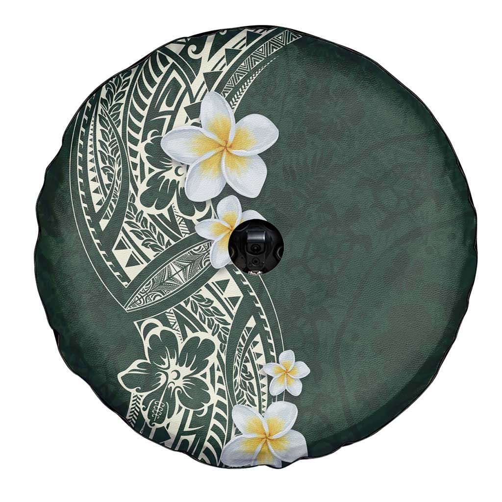 Plumeria Spare Tire Cover Polynesian Tribal Frangipani Green