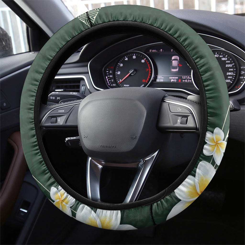 Plumeria Steering Wheel Cover Polynesian Tribal Frangipani Green LT03 - Polynesian Pride