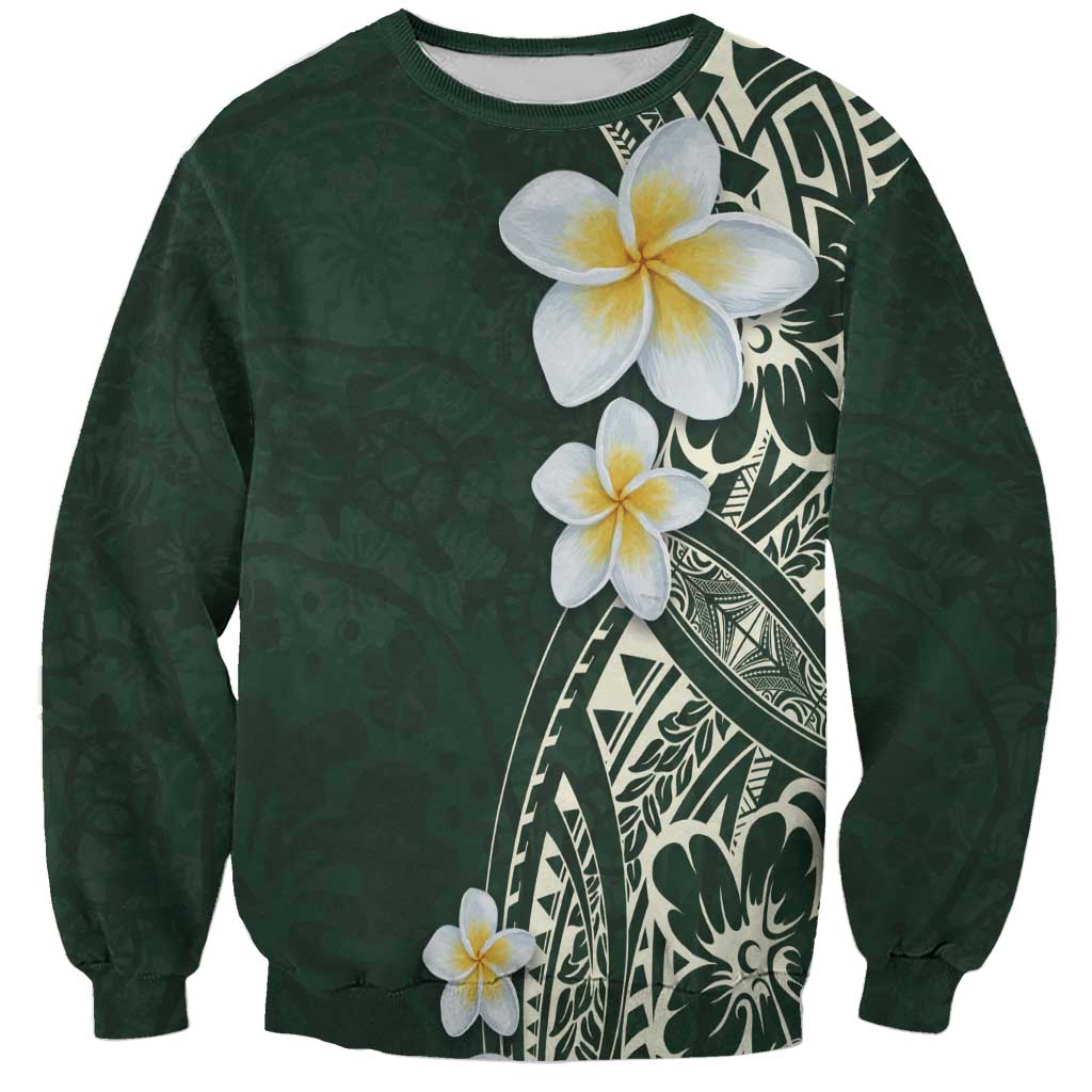 Plumeria Sweatshirt Polynesian Tribal Frangipani Green