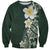 Plumeria Sweatshirt Polynesian Tribal Frangipani Green