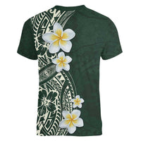 Plumeria Women V-Neck T-Shirt Polynesian Tribal Frangipani Green