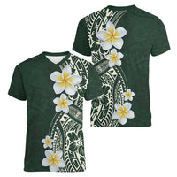 Plumeria Women V-Neck T-Shirt Polynesian Tribal Frangipani Green