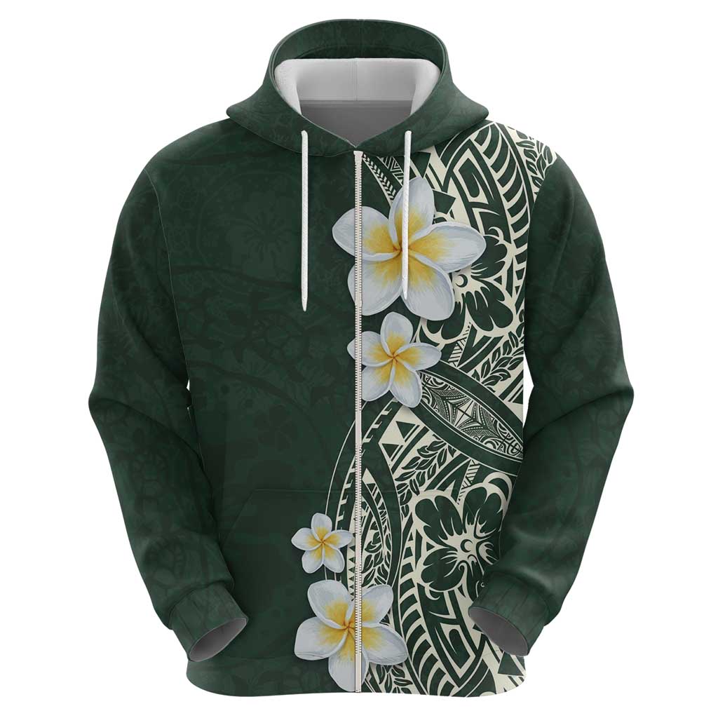 Plumeria Zip Hoodie Polynesian Tribal Frangipani Green LT03 - Polynesian Pride