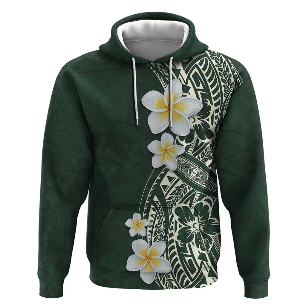 Plumeria Zip Hoodie Polynesian Tribal Frangipani Green LT03 Pullover Hoodie Green - Polynesian Pride